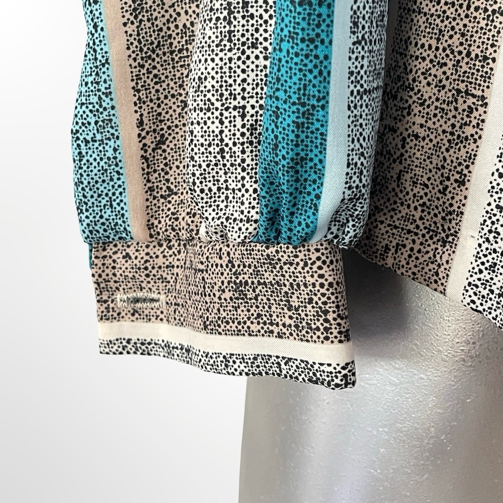 Women's Teal & Gray Striped Button-Up Silk Shirt - Picture 4 of 6